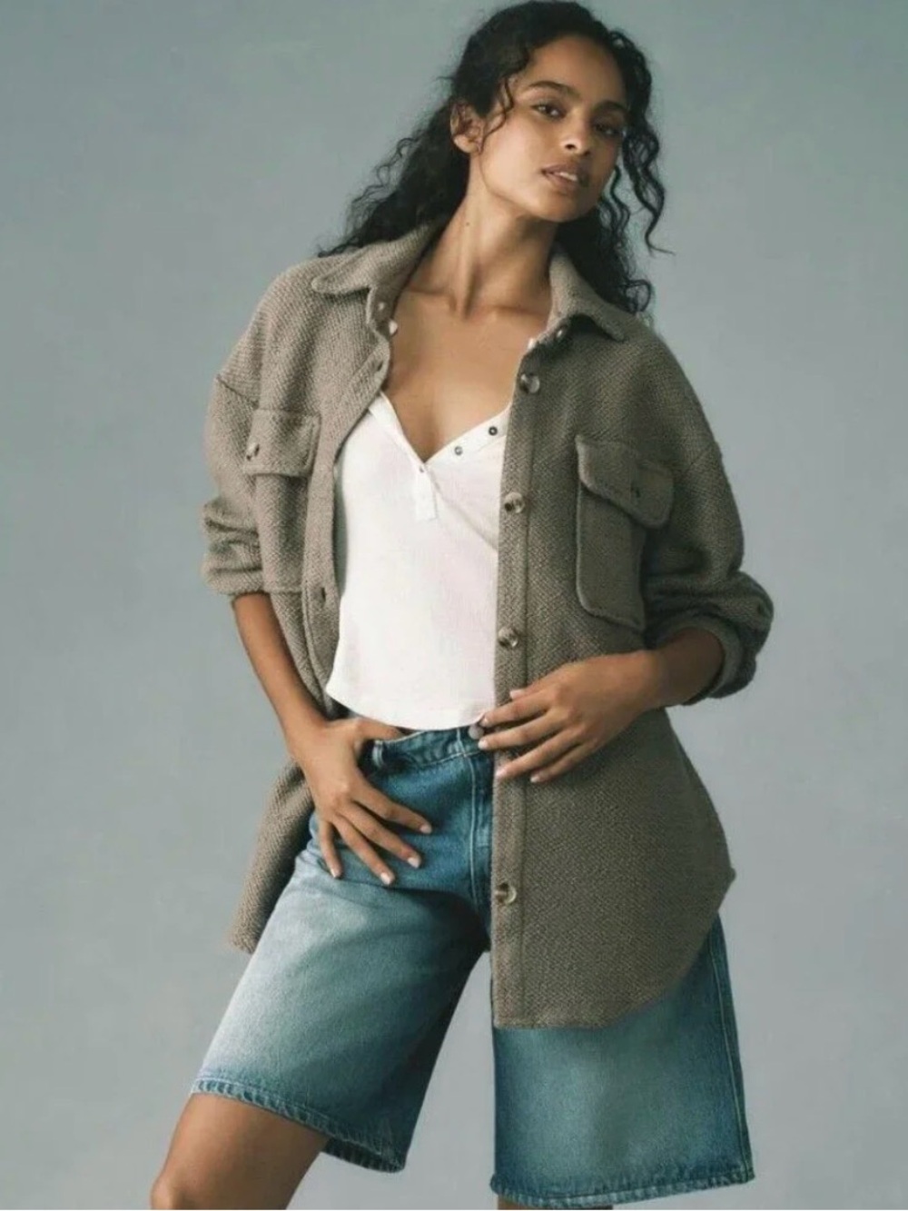 By Anthropologie Taupe Knit Shacket